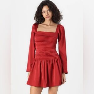 NEW Abercrombie and Fitch Emerson Drop-Waist Satin Dress Scarlet Crimson Red XLP